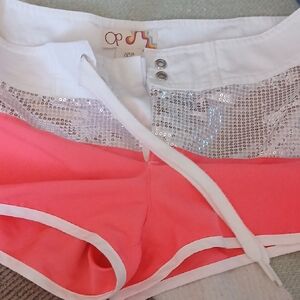 OP Coral and White Trim Athletic Shorts